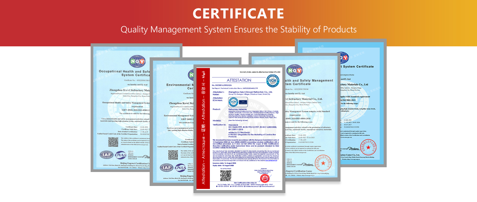 KERUI Reliable Refractory Bricks Certificate